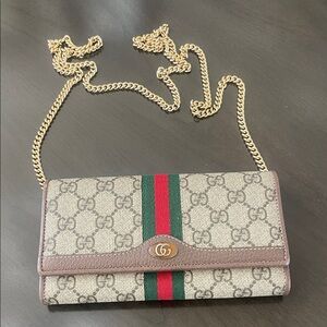 Gucci Beige and Brown Crossbody Bag with Gold Chain